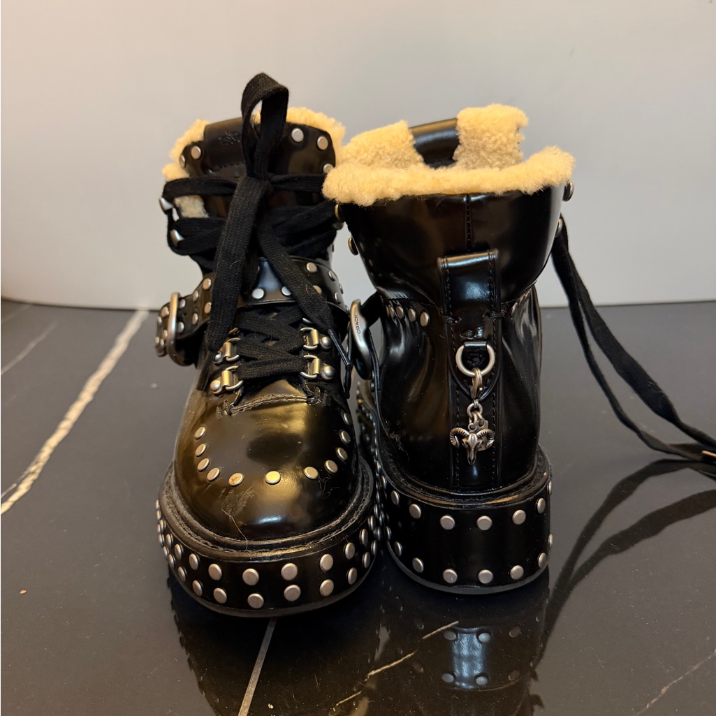 Coach Black Studded Combat Boots